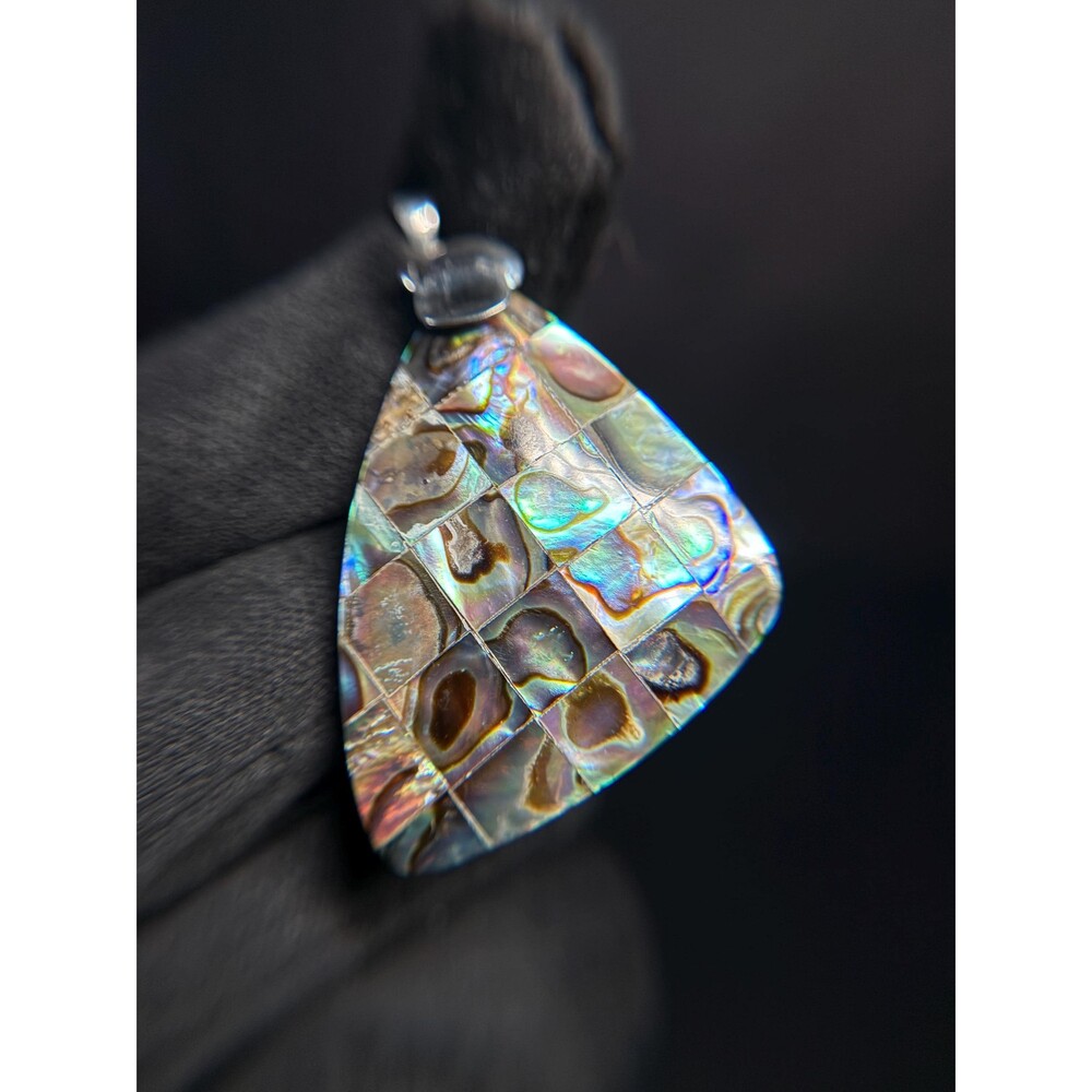 Sterling Silver Abalone Mosaic Mother of Pearl Reversible Pendant